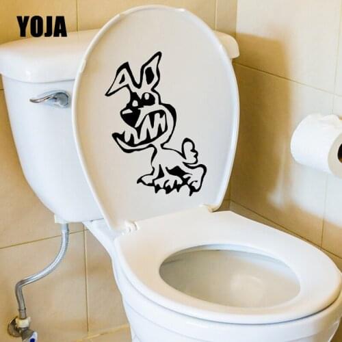 YOJA 14.3X22.7CM Angry Cartoon Dog Toilet Decal Living Room Home Decor Wall Sticker Pattern T5-1574