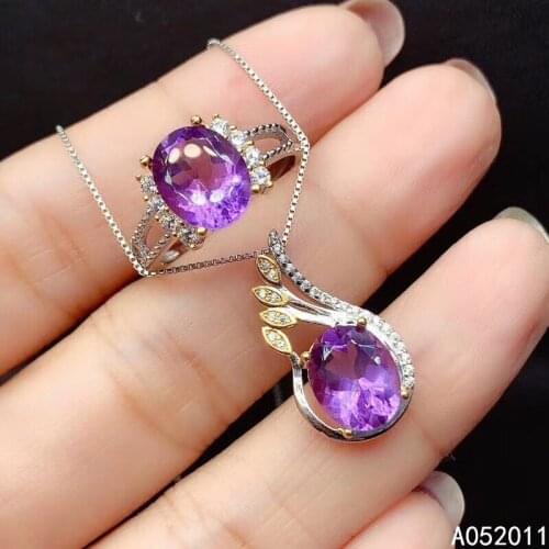 KJJEAXCMY fine jewelry Amethyst 925 sterling silver luxury girl pendant necklace chain ring set support test hot selling