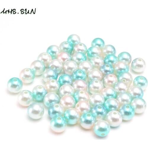 MHS.SUN N5 3mm-12mm with hole ABS plastic pearls blue+pink rainbow color round loose imitation pearls for jewelry making
