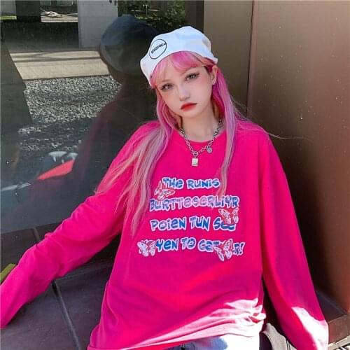 Letter Printing Long Sleeve Women T-shirt Autumn Women Tops Cotton Harajuku Korean Style T-shirt Punk Tees New Couple Clothes