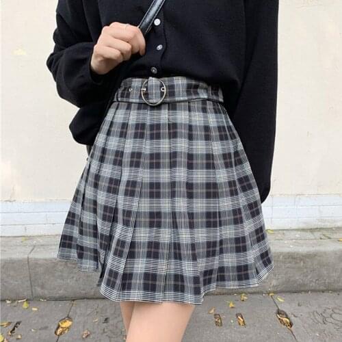 Winter Autumn Women Harajuku Plaid Pleated Fashion Mini Skirts Female High Waist A-line Short Skirt Ins Gothic Streetwear Slim