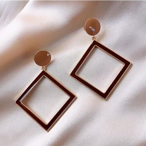 2020 Fashion Personality Insect Brown Earring Hollow Metal Square Pendant Earrings For Women Simple Jewelry Accessory Ear Nail