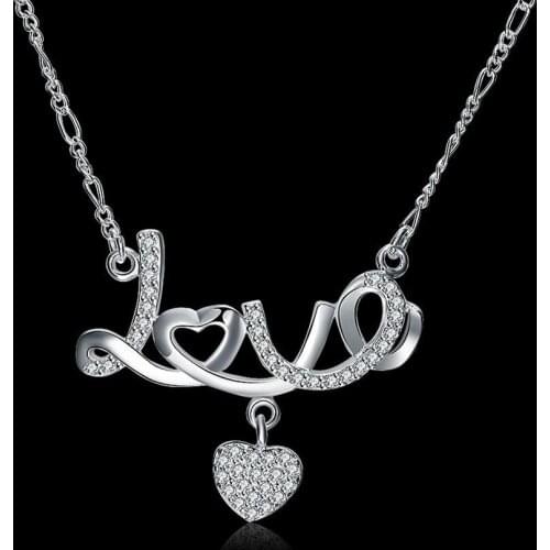 Hot fine LOVE crystal romantic heart Pendant 925 Sterling Silver Necklace For Women fashion luxury Jewelry party Holiday gift