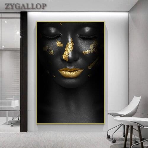 Golden Spots Black Women Canvas Painting On The Wall African Wall Art Pictures Posters And Prints Modern Painting for Home Decor