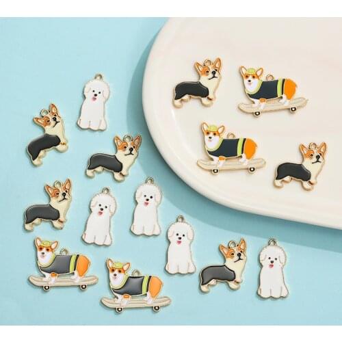 10pcs/lot Cute Animal Enamel Dog Charms For Jewelry Making DIY Earring Necklace Keychain Bracelet Accessories