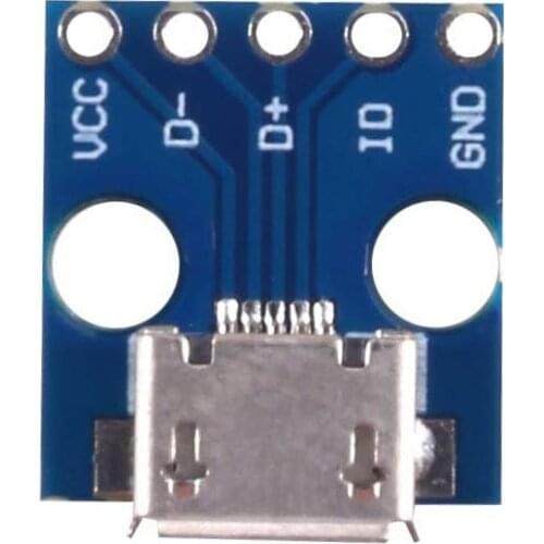 10pcs Female Micro USB to DIP 5-Pin Pinboard 2.54mm Micro USB Type Interface Power Adapter Board 5V Breakout Module