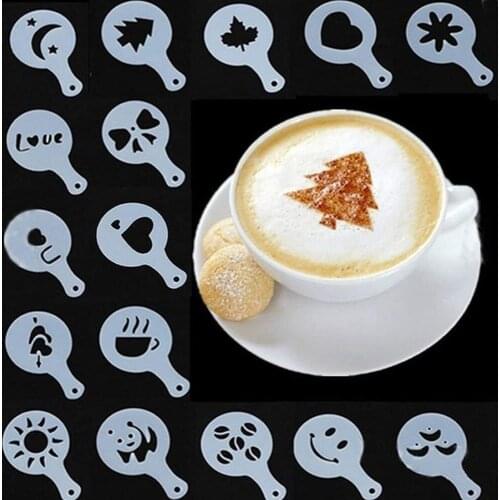 16pcs/set Of Cute Pattern Spray Flower Mold Latte Coffee Cappuccino Mold Milk Design Coffee Spray Flower Model Pull Flower Mold