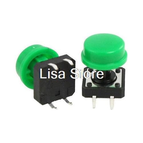 20pcs 4 Pin Green Cap Momentary Tactile Tact Push Button Switch 12 x 12mm x 12mm