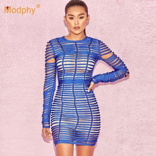 2019 Autumn New WomenS Bandage Dress Long Sleeve O-Neck Mini Bodycon Dress Sexy Striped Celebrity Party Christmas Dress Vestido