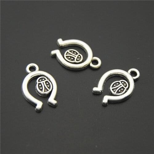 50pcs Silver Color Alloy Horseshoe with Ladybug Insect DIY Necklace Bracelet Bangle Findings A2238