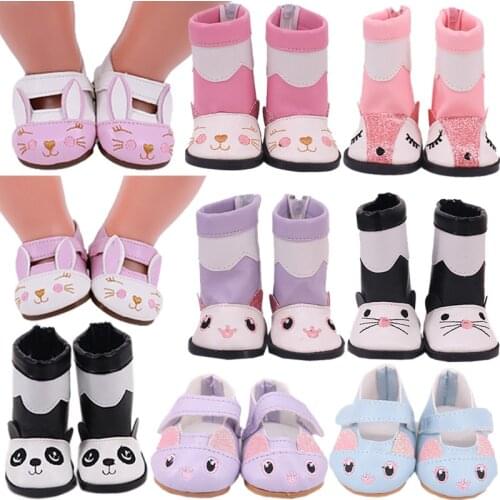 7cm Doll Shoes Boots Cute Kitty Panda Baby Shoes For 18 Inch American&43Cm New Born Baby Doll Accessories Generation Girl`s Toy