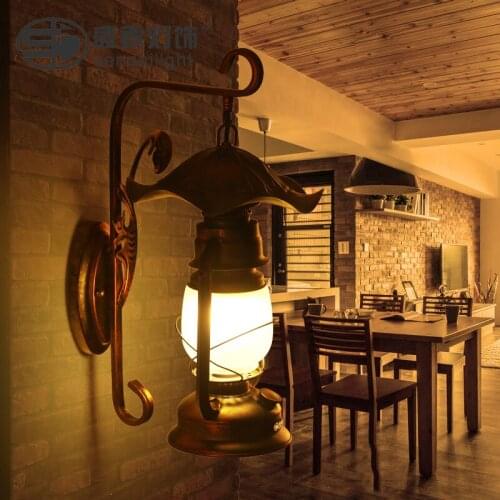 American country living room bamboo wall lights antique vintage kerosene lantern wall lamps personality bedroom bedside lamp