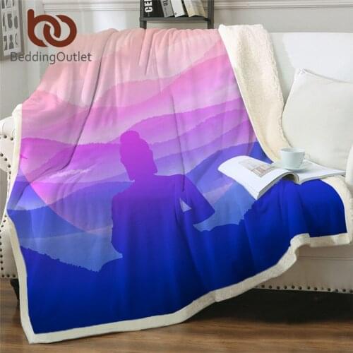 BeddingOutlet Buddha Radiance Bed Blanket Meditation Sherpa Blanket Watercolor Pink Purple Mountains Bedding Zen Theme Mantas
