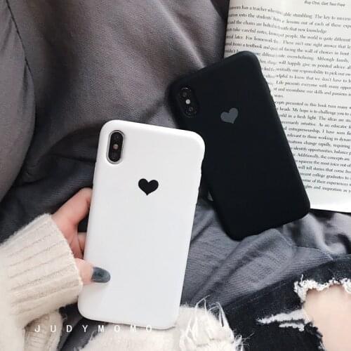 Phone Case For iPhone 11 12 Pro Max X XS XR Xs Max Cartoon Black White Love Heart Soft Silicone Cover For iPhone 6 S 7 8 Plus SE