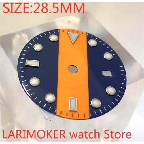 No logo 28.5MM Sterile Watch Dial blue yellow Watch Dial Parts Fit ETA 2836/2824 DG2813/3804 Miyota 8215 821A MH35 36 Movement