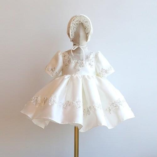 Flower Girls Baptism Dresses Baby 1st Birthday Princess Outfits Infant White Ball Gowns Kids Wedding Party Boutique Dress