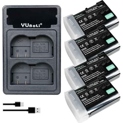 EN-EL15C EL15C EN EL15 EN EL15A Battery + LED Dual Charger for Nikon Z5, Z6, Z6 II, Z7, Z7II D780, D850, D7500, D500, D600