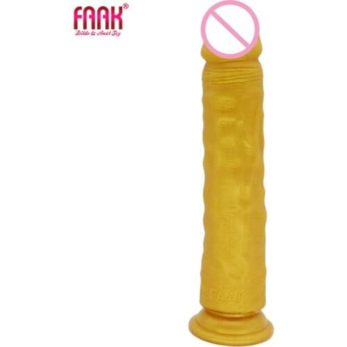 FAAK long penis silicone golden realistic dildo with suction cup female masturbator sex toys for women lesbian anal plug