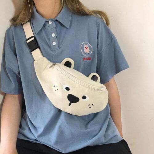 Cute Bear Women Zipper Canvas Crossbody Bags Ladies Mini Shoulder Bags Girls Student Messenger Bag Portable Phone Purse Handbags