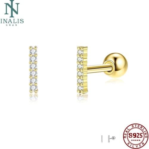 INALIS 925 Sterling Silver Earring Full Clear Cubic Zirconia Square Shape Small Stud Earrings For Women Rose Gold Fine Jewelry