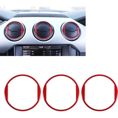 JEAZEA 3pcs Red Car Interior Dashboard Center Air Condition Vent Outlet Ring Circle Trim Sticker For Ford Mustang 2015 2016 2017