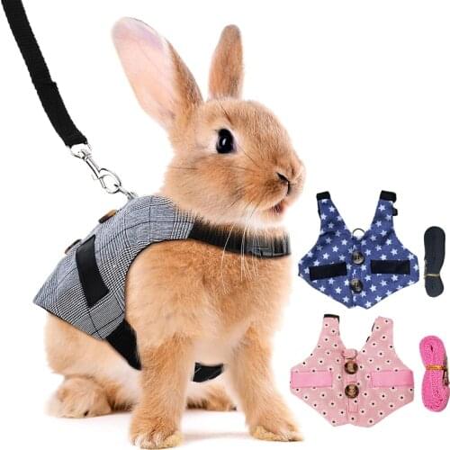 Pet Rabbit Vest Harness Leash Set Stripe Formal Suit Walking Chest Strap Rope for Bunny Chinchilla Squirrel Marten Small Animal