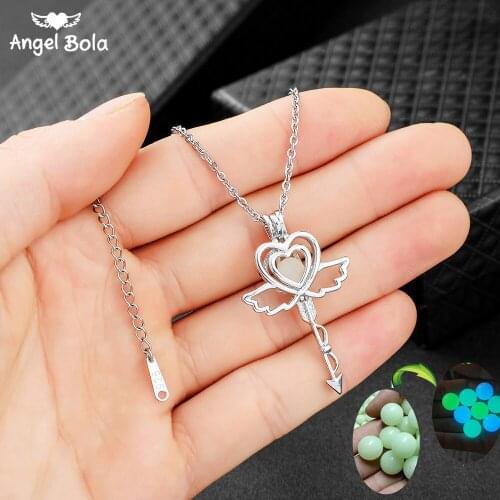 Cupids Arrow Pendant Hollow Luminous Stone Necklace Mothers Day Gifts Moon Glowing Necklace Gem Charm Stainless Steel Jewelry