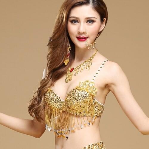 Hot Sexy Tribal Top Tassels Sequins Bra Belly Dancing Costume Party Fringes Size One Size Hand-sewn Tops Beads Samba Dance Bra