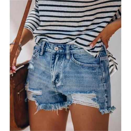 Fashion Ripped Frayed Hole Denim Shorts Summer Women High Waist Jeans Hot Shorts Denim Shorts 2021 Summer Women High Waist Jeans