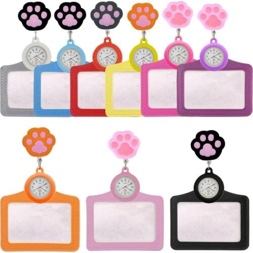 Fashion Nurse Doctor Lovely Cat Claw Footprints Retractable Badge Reel Pocket Watches medical hospital Name Card Holders Gifts