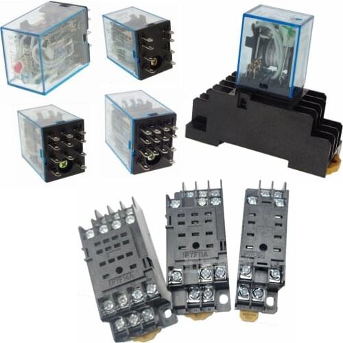 MY2NJ MY3NJ MY4NJ 5A Coil Power Relay JQX-13F HH52PL 8Pins 11pins 14pins DPDT With Base PYF08A PYF11A PYF14A