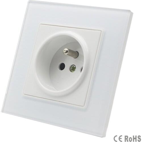 2017 Hot Sale New Outlet,French Standard Wall Power Socket, GB-C7C1FR-1,White Crystal Glass Panel, AC 110~250V 16A