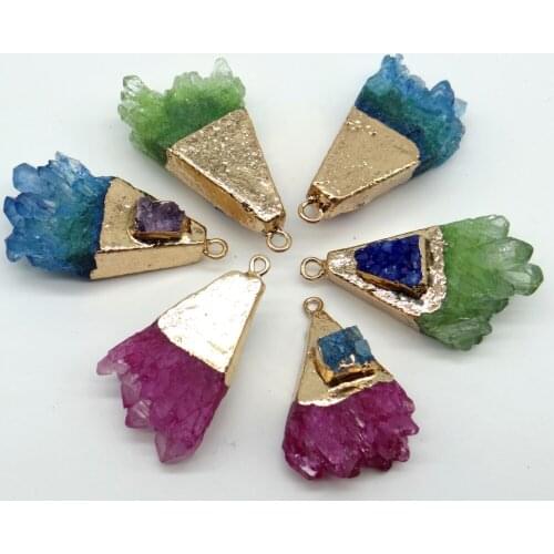 Natural Stone Quartz Crystal Turquoises aventurine Tiger eye Irregular pendant for diy Jewelry making necklace Accessories 6pcs