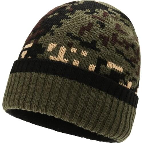 Autumn and Winter New Camouflage thickened Plush Knitted Hat Flanging Wool Hat Versatile Classic Cap