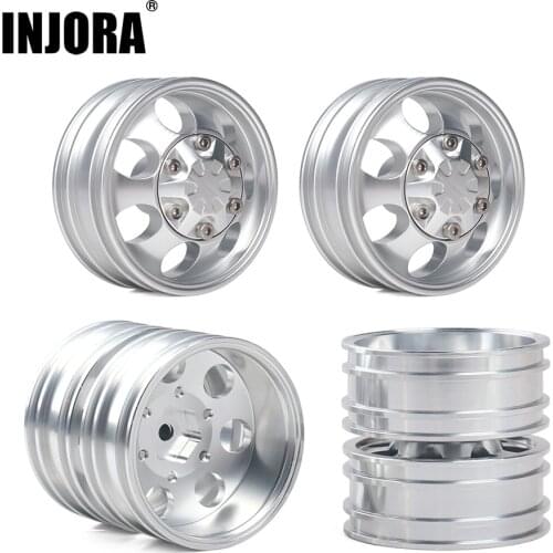 INJORA 2Pcs CNC Metal Front Rear Wheel Rim Hub for 1:14 RC Car Tamiya Tractor Truck