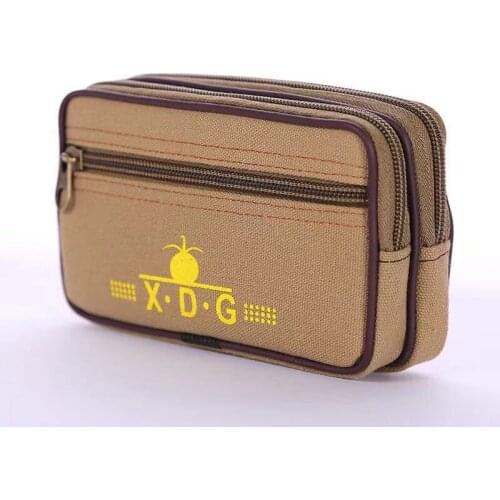 Factory Wholesale Mens Multi-Functional Mobile Phone Waist Bag Wear Leather Belt Canvas Change Key Bag transverse Casual Wear