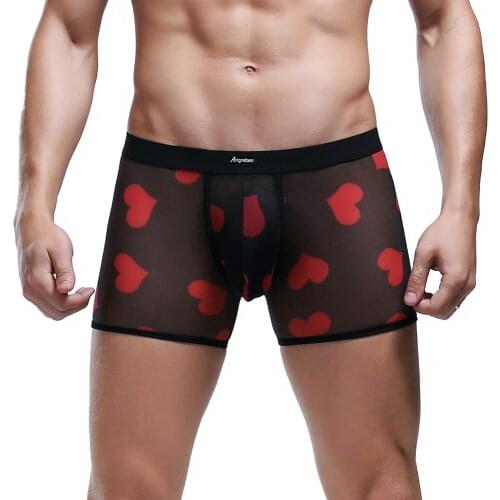 Sexy Underwear Men Boxershorts Heart Sexy Underpant Breathable Sports Mesh Transparent See Through Gay Underwear Cueca Masculina