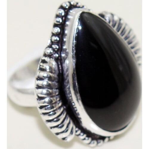 Black Onyx Ring Silver Overlay over Copper , Size: 8, R1043