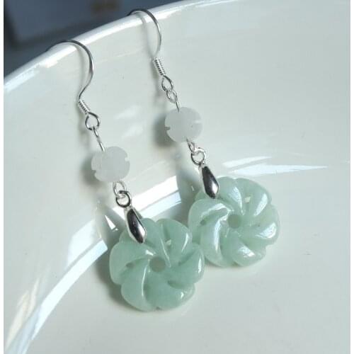 Self Created 925 Silver Natural Emerald Jade Flower Beads Earrings Original DIY By Hand Accessories Green Bead Women Jewelry