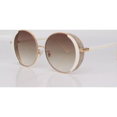 Round metal frame sunglasses women brown gradient lady sunglasses with glitter
