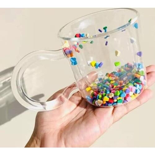 Super Cute Cartoon Pokey Cup Lovely Wind Double Heat Resistant Glass Heart Quicksand Cup Girl Heart Cup