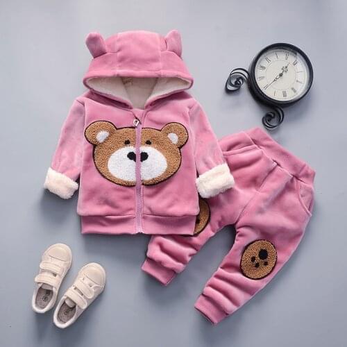 Warm Baby Girls Boys Clothing Set Winter Thick Plush Cotton Clothing Sets For Baby Boys Hoodies And Pants Kids Suit