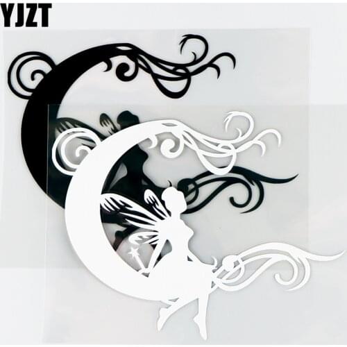 YJZT 14.3×11CM Tribal Wind Fairies Sit On The Moon Car Stickers Vinyl Decals Black / Silver 10A-0576