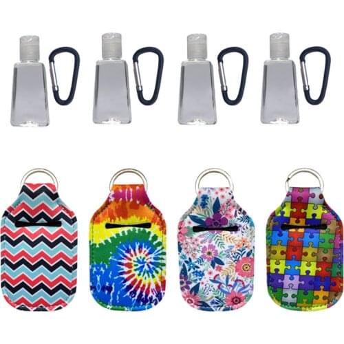 1 Set 30ml Refillable Bottles Hand Sanitizer Bottles with Keychain Holder with Bottle Cover Alcohol Container Travel Bottles