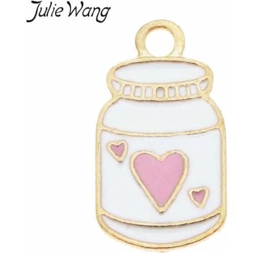 Julie Wang 10pcs Enamel Small Heart Sweet Jar Charms Alloy Gold Tone Pendant Necklace Bracelet Jewelry Making Accessory