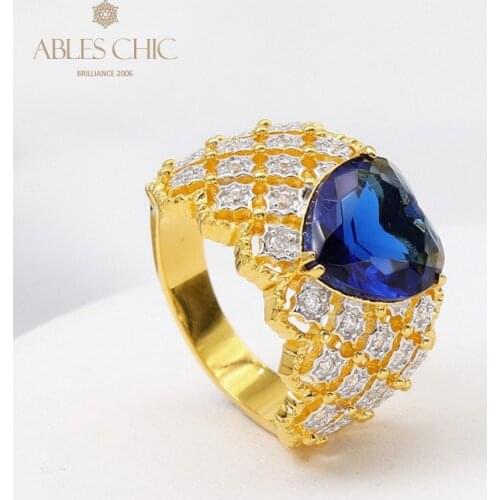 18K Gold Tone Solitaire Sapphire Love Heart Cocktail Ring Creative 925 Silver Bridal Wedding Engagement Rings Fine Jewelry 2021