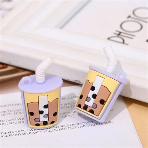 Julie Wang 6PCS PVC Milk Tea Charms Mixed Colors Cartoon Bubble Tea Artificial Drink Pendant Keychain Jewelry Making Accessory