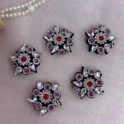7 Pcs Chic Pentagram Rhinestone Patches Pink White Handmade Beaded Patches Sew On Clothing Bag Hat Beading Applique Cool Patch