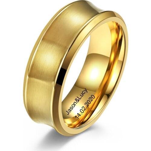 8MM Customized Name Date Rings Brushed Stainless Steel Ring for Men Woman Wedding Engagement Anniversary Gift