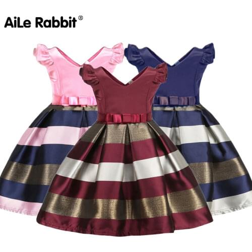 AiLe Rabbit Dresses for Girls Europe Summer Girls Dress Stripes Cuhk Child Girl Clothes Princess Prom Dress 2-10 Years 3 Colors